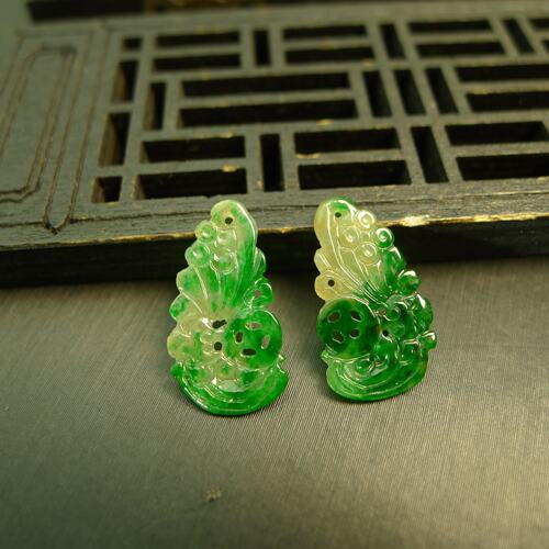 天然A货翡翠福在眼前耳坠花片