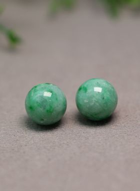 #E359果绿色天然A货翡翠珠子14MM素面圆珠顶珠腰珠