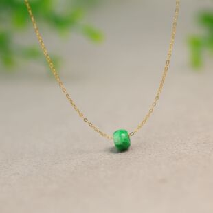 S925银镶嵌辣绿缅甸天然A货翡翠算盘珠子锁骨项链 L476