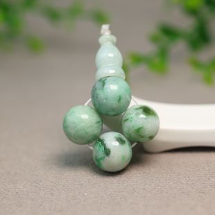 18子珠串配件 J509白底飘绿花缅甸天然A货翡翠素面珠子三通佛头