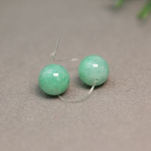 佛珠顶珠 G779一对糯底绿色天然A货翡翠素面圆珠子