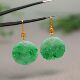 C415 18K金镶嵌阳绿天然A货翡翠吉庆有余圆形雕花耳坠耳环