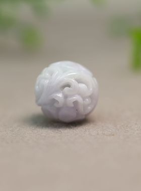 #I942淡紫色天然A货翡翠镂空雕花圆珠 16.5MM佛珠念珠顶珠