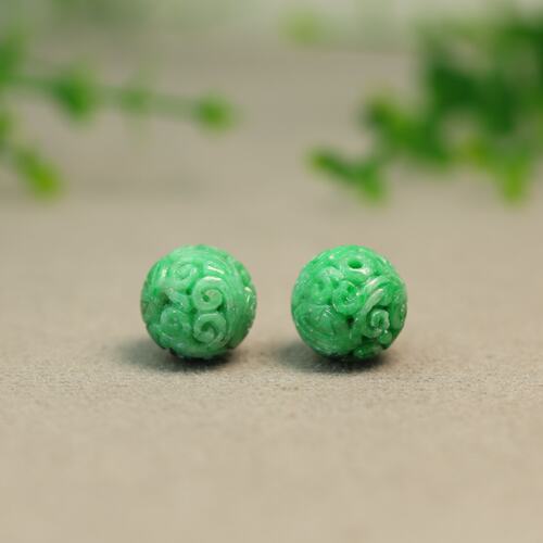 绿色缅甸天然A货翡翠雕花珠子