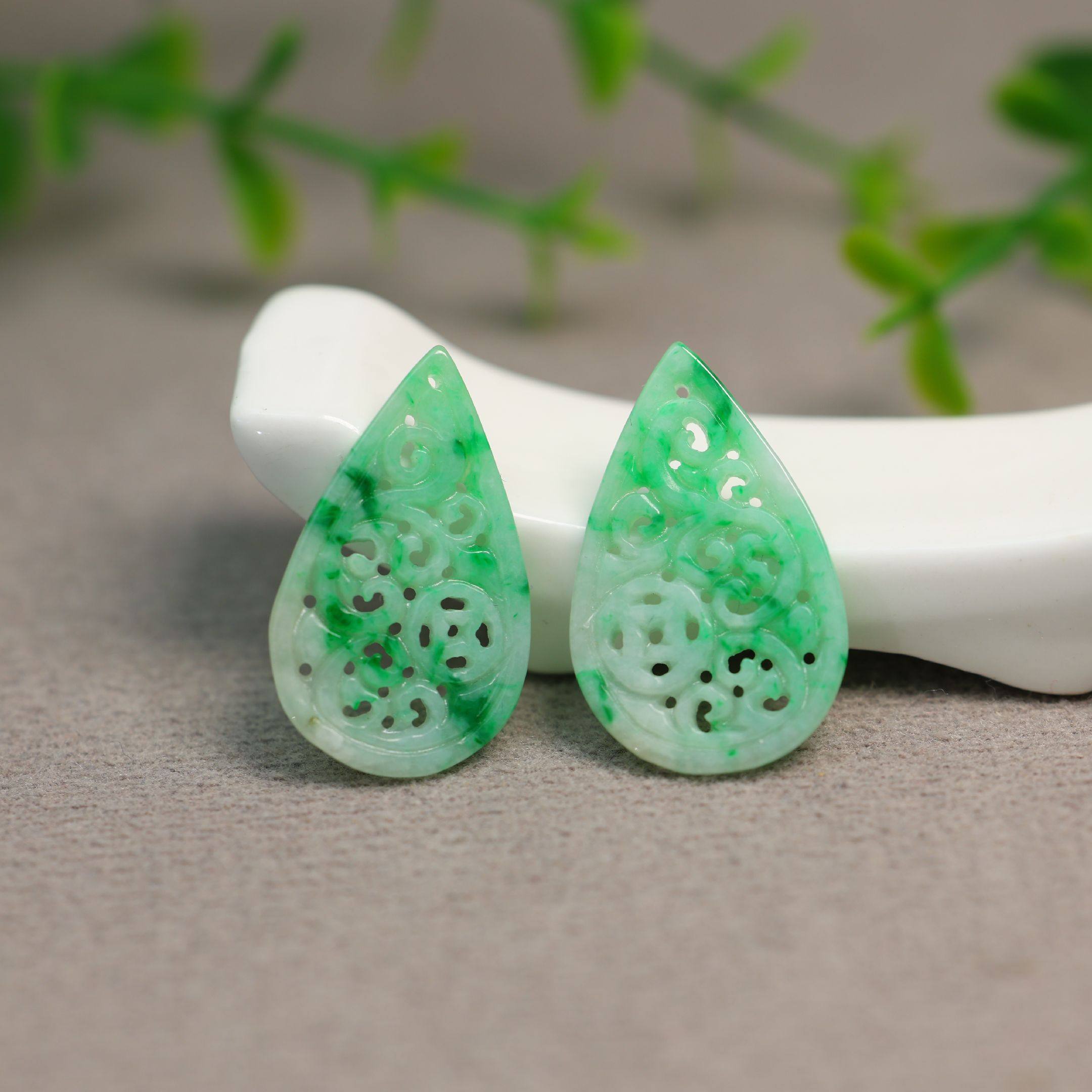 #K741一对飘阳绿缅甸天然A货翡翠镂空水滴形耳坠花片裸石,珠宝/钻石/翡翠,翡翠裸石/蛋面,淘宝优惠券,粉丝福利购,淘宝优惠卷