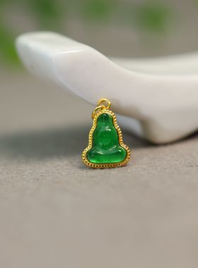 #K856 18K金镶嵌冰种满绿缅甸天然A货翡翠观音锁骨链吊坠