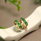 H288一对18K金镶嵌冰种满绿天然A货翡翠蛋面耳钉 耳拍耳扣款