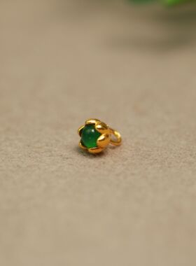 #H266 18K金镶嵌冰种满绿天然A货翡翠蛋面小花小吊坠坠角