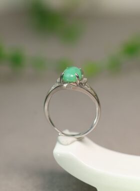 #N101 满色阳绿缅甸天然A货翡翠椭圆形蛋面戒指活口女戒