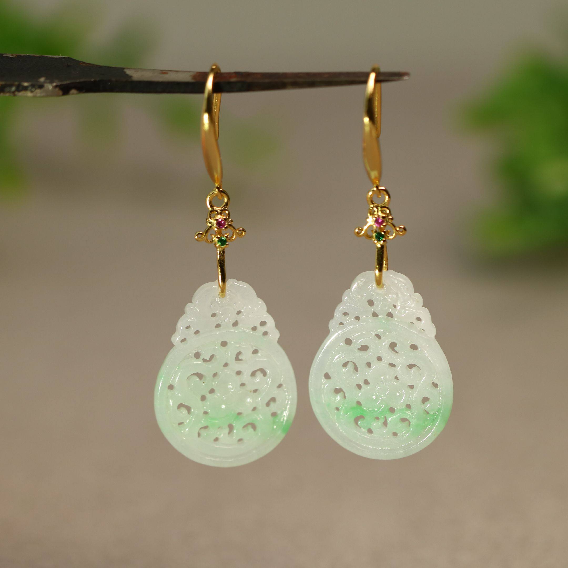 #D219一对S925银镶嵌白底飘阳绿天然A货翡翠镂空福在眼前耳坠,珠宝/钻石/翡翠,耳饰,淘宝优惠券,粉丝福利购,淘宝优惠卷