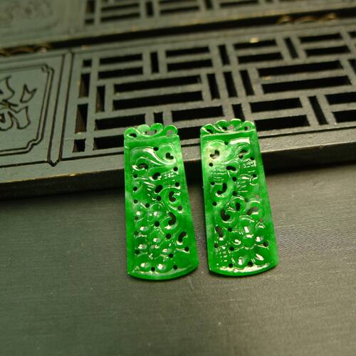 天然A货翡翠镂空雕花耳坠花片