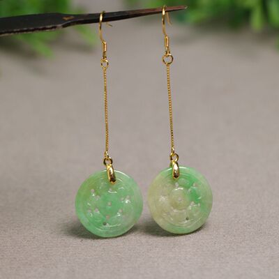 天然A货翡翠圆形雕花耳坠