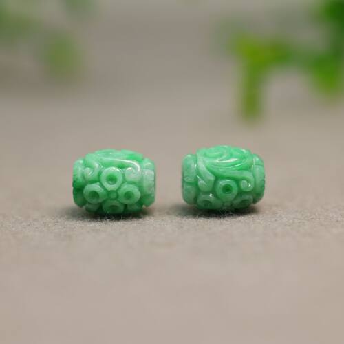 翡翠雕花路路通鼓珠转运珠桶珠