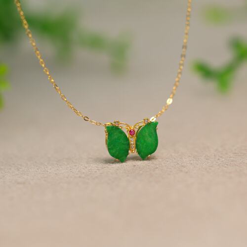 缅甸天然A货翡翠蝴蝶吊坠