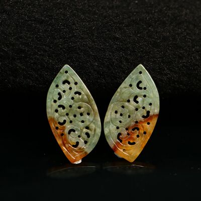 老翡翠镂空随形耳坠花片