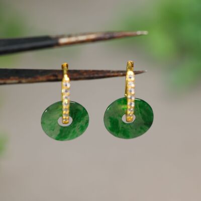 天然A货翡翠平安扣小环耳坠