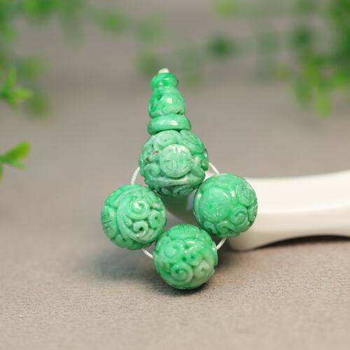 翡翠团寿龙纹雕花珠子三通佛头