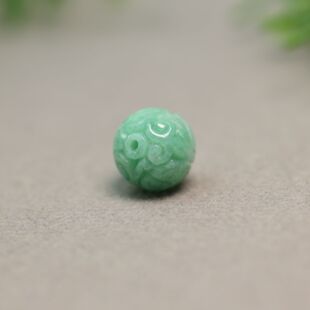 #G341糯底果绿天然A货翡翠雕花珠子 团寿龙纹圆珠佛珠顶珠