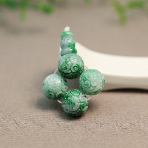 翡翠团寿龙纹雕花珠子三通佛头