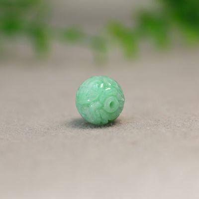 天然A货翡翠团寿龙纹雕花珠子