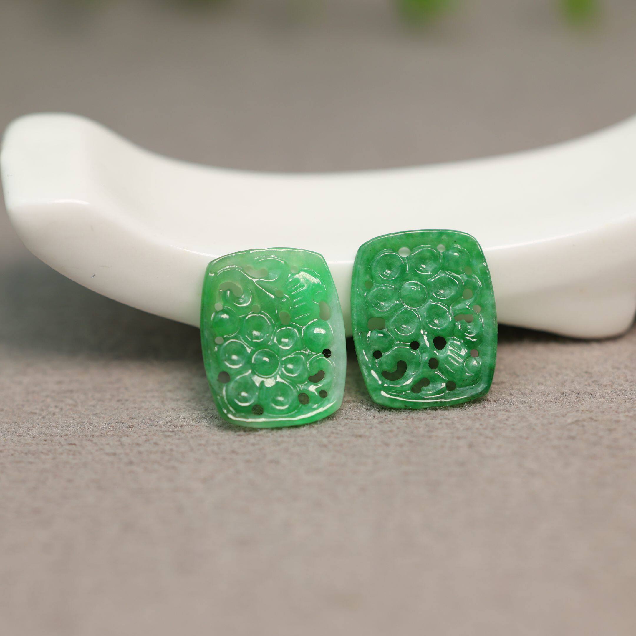 #K438一对冰种满绿缅甸天然A货翡翠镂空梅花方形雕花耳坠花片,珠宝/钻石/翡翠,其他,淘宝优惠券,粉丝福利购,淘宝优惠卷