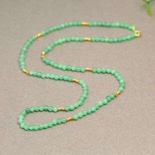 #L038 18K金管珠搭配冰种阳绿天然A货翡翠小米珠小圆珠子项链