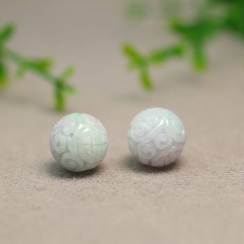 天然A货翡翠团寿龙纹雕花珠子