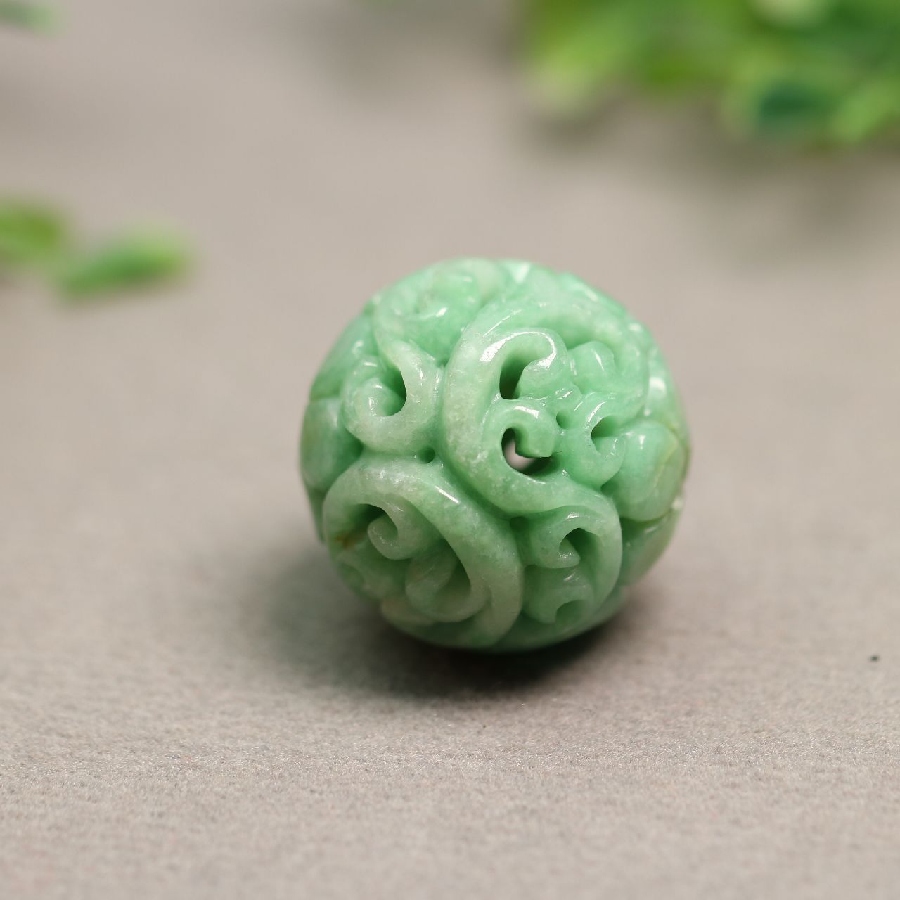 #7466满绿天然A货翡翠复古镂空龙纹雕花珠子大佛珠吊坠