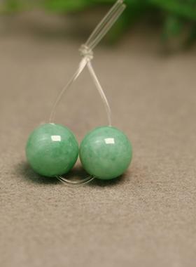 #E769一对绿色冰糯种天然A货翡翠素面圆珠子