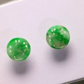 B159一对冰糯底阳绿天然A货翡翠镂空小圆福字