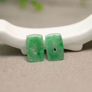 G705一对冰种阳绿缅甸天然A货翡翠方块糖福贝耳坠耳钉花片裸石