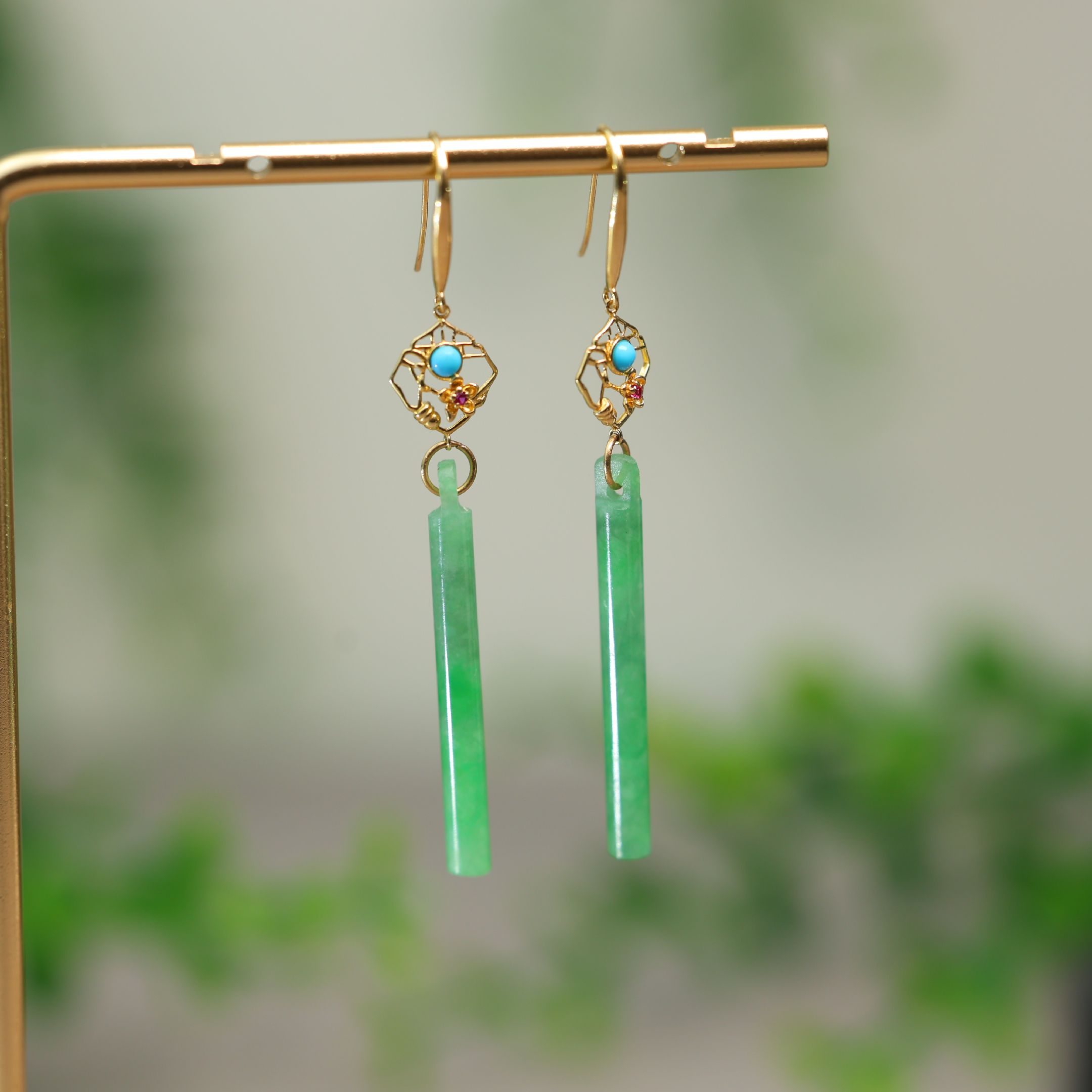 缅甸天然A货翡翠翎管耳坠