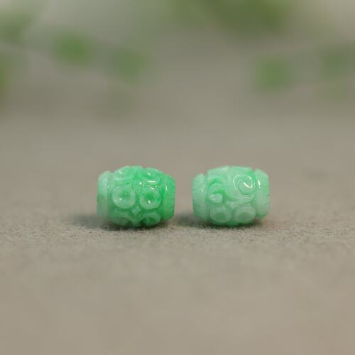 缅甸天然A货翡翠雕花桶珠