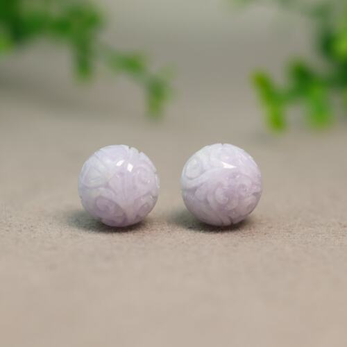 紫色缅甸天然A货翡翠雕花珠子