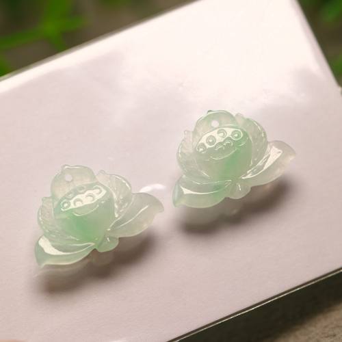 天然A货翡翠莲蓬耳坠花片