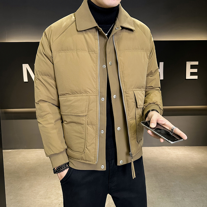雷迪波尔官方假两件翻领男士轻薄羽绒服冬季新款潮牌短款修身痞帅
