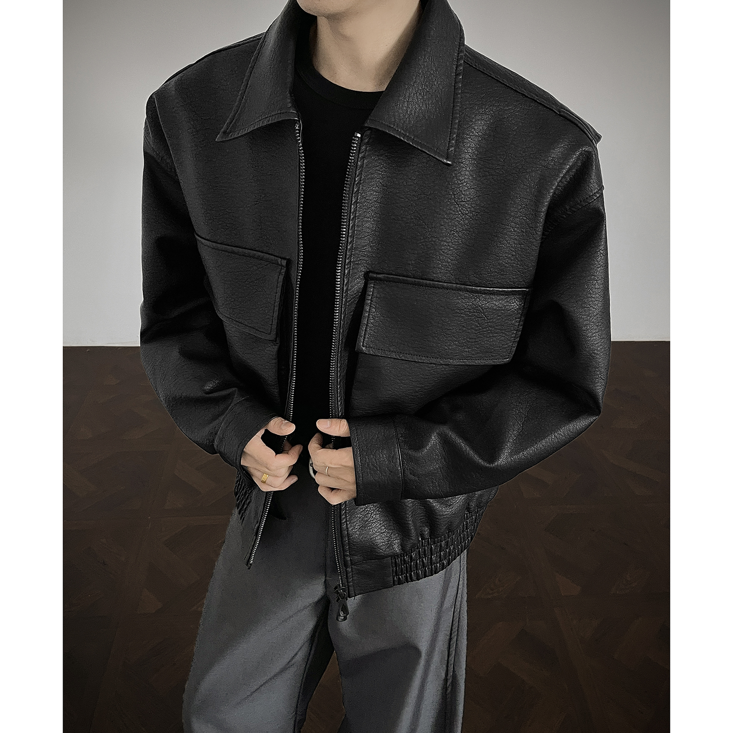 雷迪波尔官方痞帅美式复古大口袋皮衣外套男潮牌宽松高级感老钱风