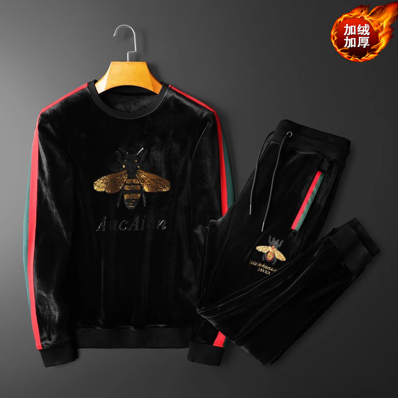 雷迪波尔官方冬季金丝绒运动卫衣卫裤套装男休闲加绒加厚保暖刺绣