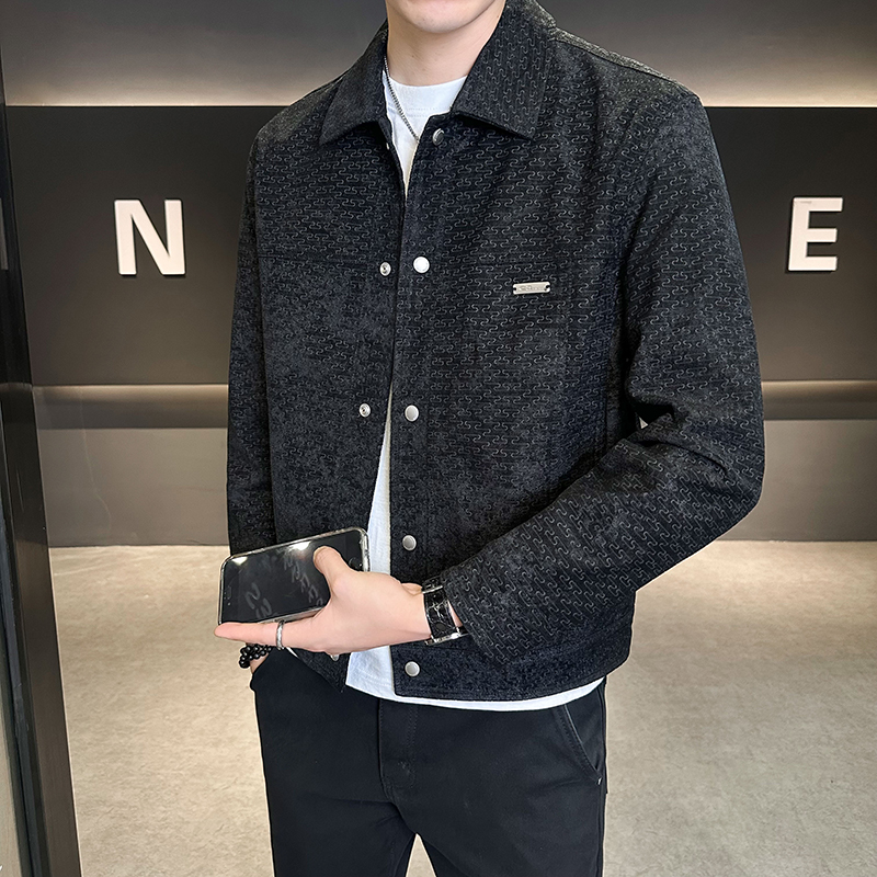 雷迪波尔官方秋装新款痞帅翻领夹克外套男潮牌满印花短款修身高级