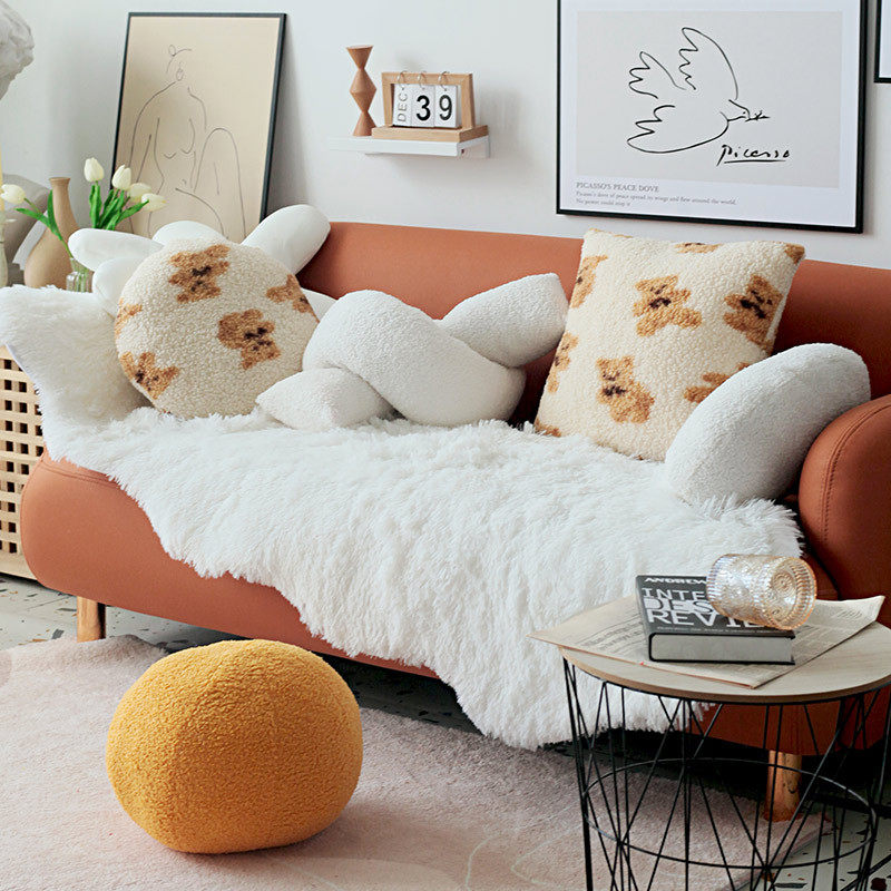 沙发抱枕套ins风靠垫圆形可爱泰迪绒布椅子靠垫腰枕民宿飘窗椅垫