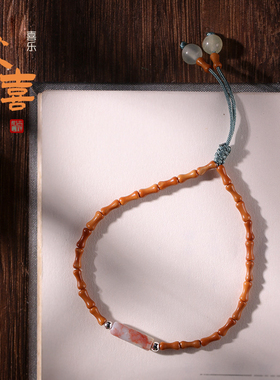 单圈手链女款天然橄榄寿山石文艺