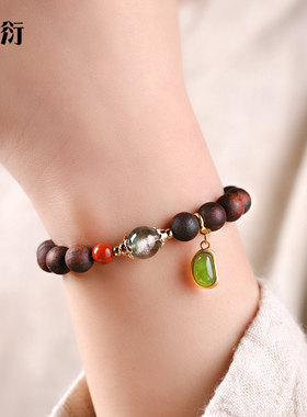 原创降真香木手链手串女款绿幽灵珠南红配饰佛珠念珠复古民族饰品
