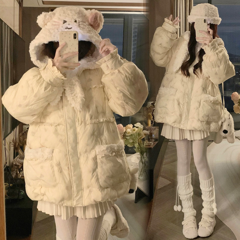 孕妇秋冬连帽遮肚减龄大码棉服