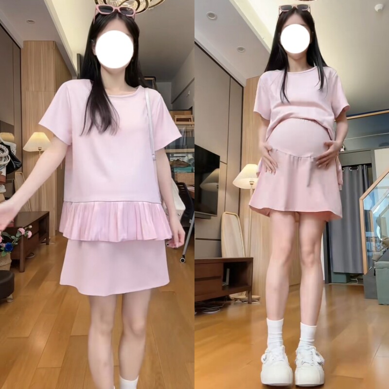 孕妇夏季法式甜美托腹两件套