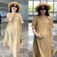 慵懒风短袖 孕妇连衣裙女 高级感宽松显瘦褶皱长裙气质裙子2026夏季