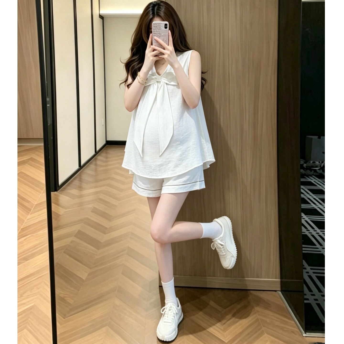 夏季孕妇无袖遮肚蝴蝶结两件套