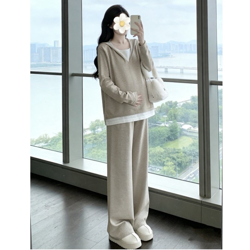 孕妇秋装套装时尚款2026新款假两件上衣阔腿裤宽松休闲孕期两件套
