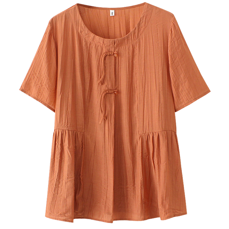 大码女装妈妈装新中式盘扣上衣200斤胖mm宽松显瘦遮肚子短袖衬衫