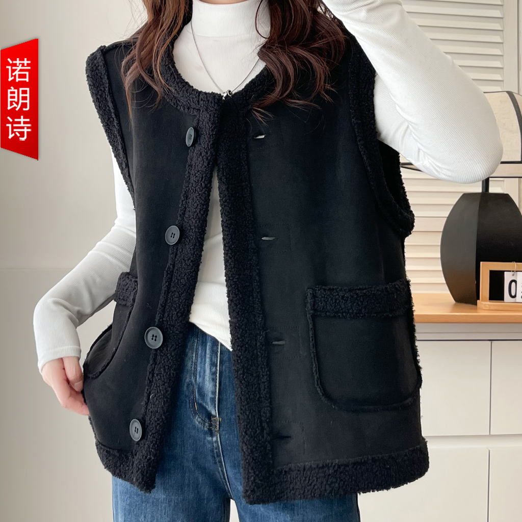 胖妹妹鹿皮绒皮毛一体马甲气质秋