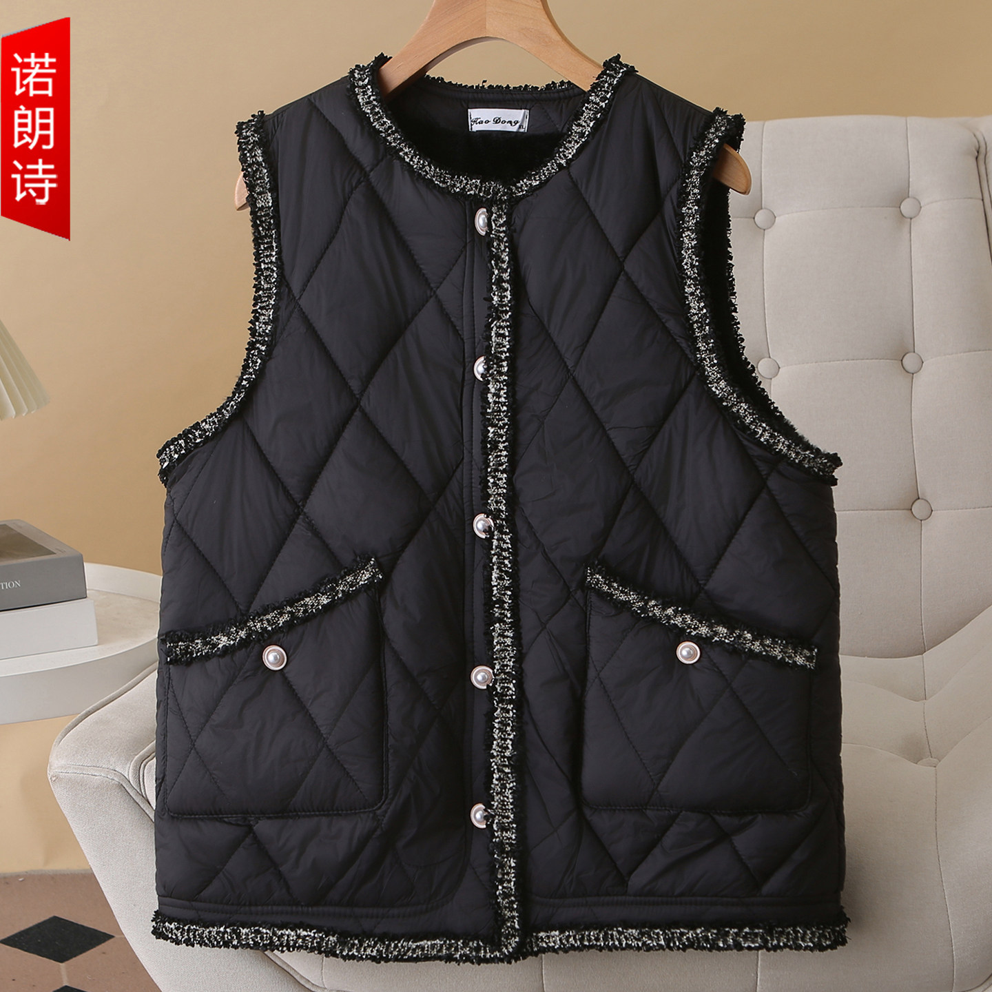 小香风加绒加厚棉马甲冬季新款大码女装胖mm洋气宽松显瘦背心外套,女装/女士精品,常规大码外套,淘宝优惠券,粉丝福利购,淘宝优惠卷